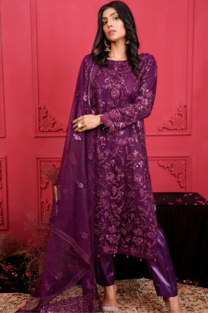 Luxurious Deep Purple Heavy Embroidered Party Wear Suit