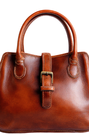 Vintage Brown Leather Satchel with Buckle Detail