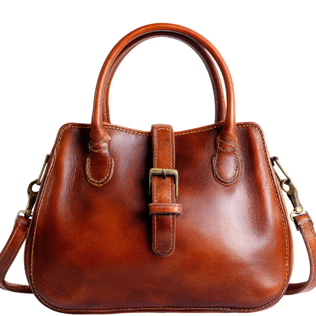 Vintage Brown Leather Satchel with Buckle Detail