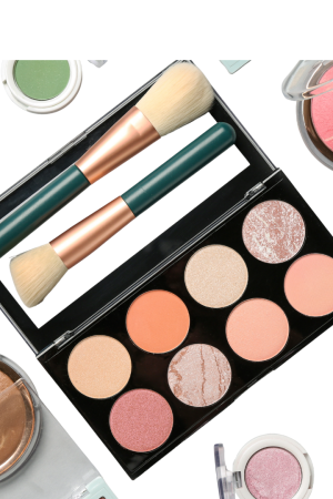 Professional Makeup Palette and Green Handle Brush Set