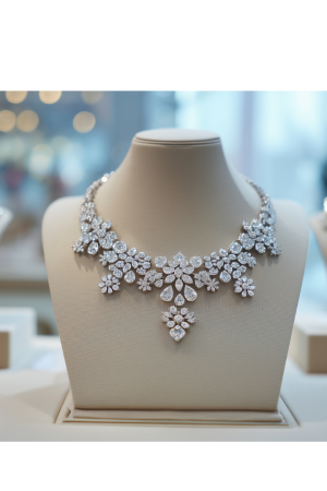 Exquisite Diamond Floral Cluster Statement Necklace