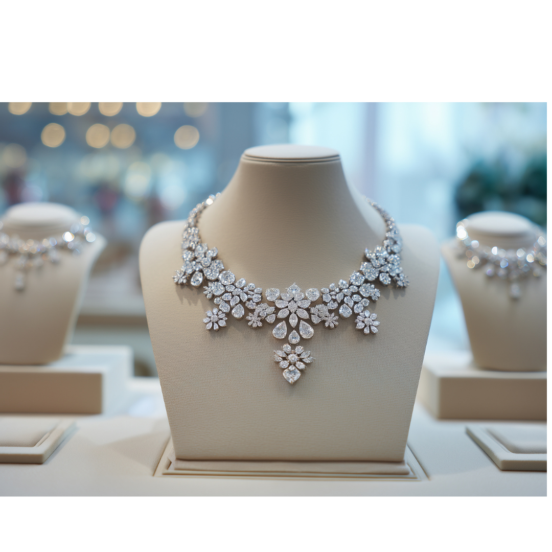 Exquisite Diamond Floral Cluster Statement Necklace